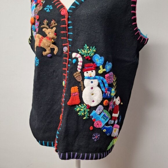 Quacker Factory Christmas Vest Bells Large Embelished  Sweater Knit Embroidered - Picture 8 of 13
